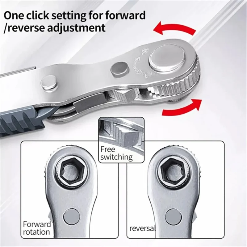 Chrome Vanadium Steel Magnetic Two-Way Ratchet Screwdriver Repair Tool with 4 Bits - Grey