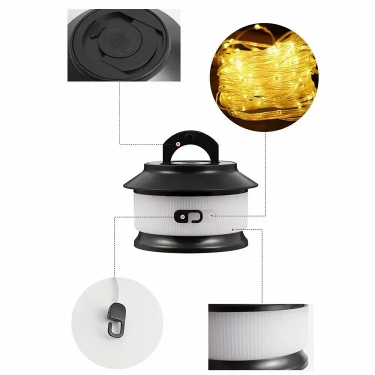 20 m Einziehbare IPX4 Water of Light Strip Outdoor Camping Umgebungslampe im Freien - Warmes Licht / Schwarz