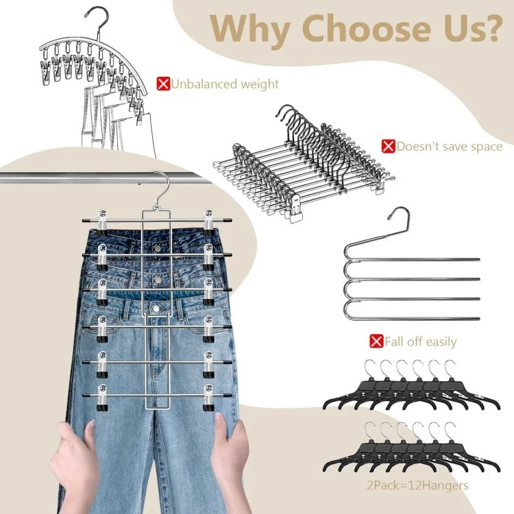 Colgilla de Almacenamiento de Vestuario de 6 Capas Plegable de 360 ​​grados de Gancho Giratorio de 360 ​​grados Pantalones de Diseño de Pantalones de Falda - Negro