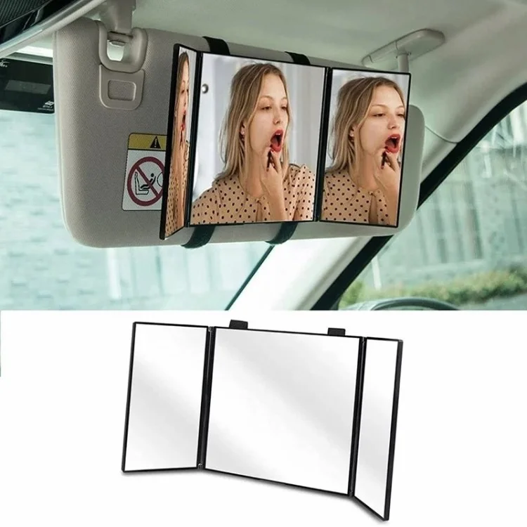 Visor de Voiture de Voiture Large Vue Pliable Miroir de Maquillage à Trois Pliages Miroir Cosmétique