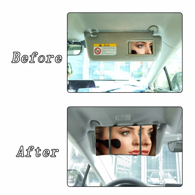 Visor de Voiture de Voiture Large Vue Pliable Miroir de Maquillage à Trois Pliages Miroir Cosmétique