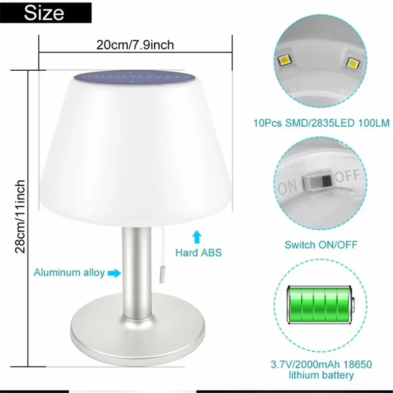 10 LED Solar Table Lamp IPX4 Waterproof Stainless Steel Outdoor Reading Light