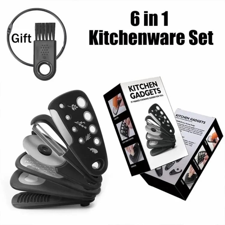 6-в-1 Роликовые Пиццы-резак с Открытием Для Открытия Чеснока Masher Peeler Kitchen Gadget Set (BPA Бесплатно, Без FDA)
