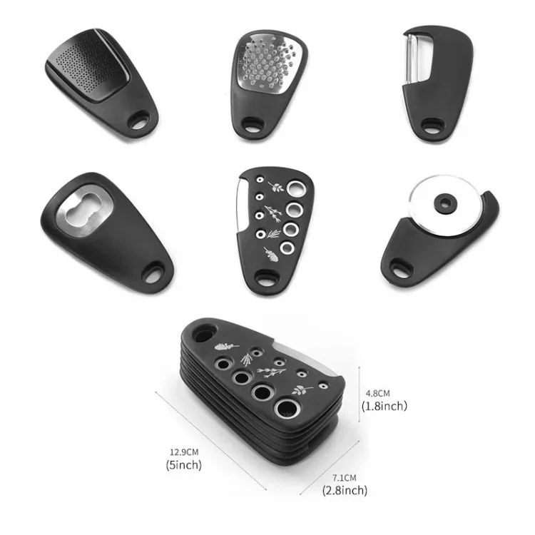 6-в-1 Роликовые Пиццы-резак с Открытием Для Открытия Чеснока Masher Peeler Kitchen Gadget Set (BPA Бесплатно, Без FDA)