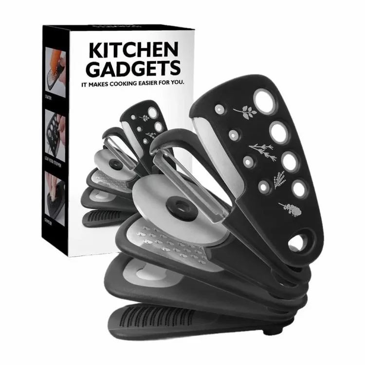 6-в-1 Роликовые Пиццы-резак с Открытием Для Открытия Чеснока Masher Peeler Kitchen Gadget Set (BPA Бесплатно, Без FDA)