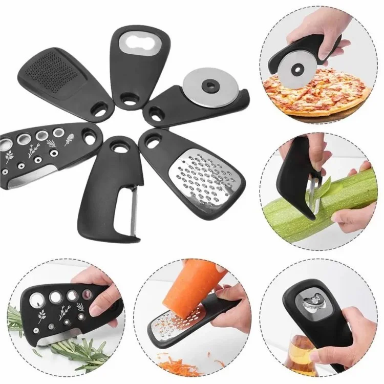 6-в-1 Роликовые Пиццы-резак с Открытием Для Открытия Чеснока Masher Peeler Kitchen Gadget Set (BPA Бесплатно, Без FDA)