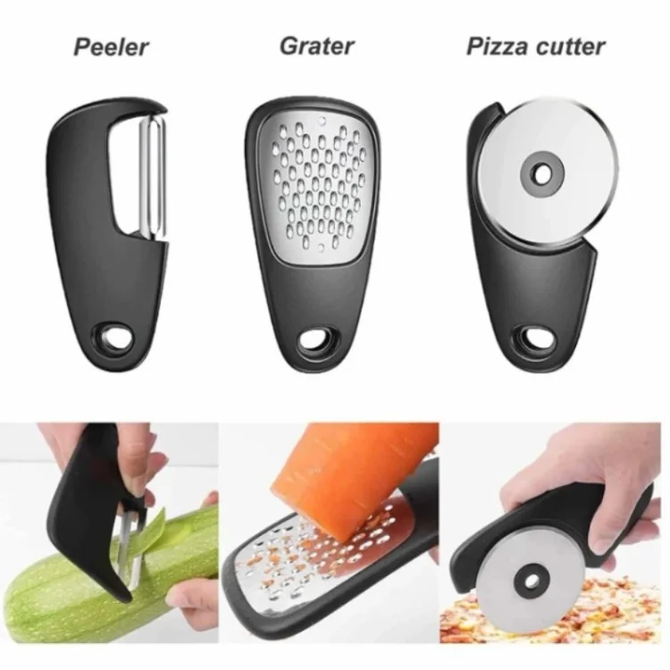 6-в-1 Роликовые Пиццы-резак с Открытием Для Открытия Чеснока Masher Peeler Kitchen Gadget Set (BPA Бесплатно, Без FDA)
