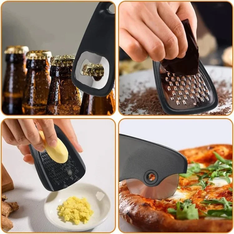 6-в-1 Роликовые Пиццы-резак с Открытием Для Открытия Чеснока Masher Peeler Kitchen Gadget Set (BPA Бесплатно, Без FDA)