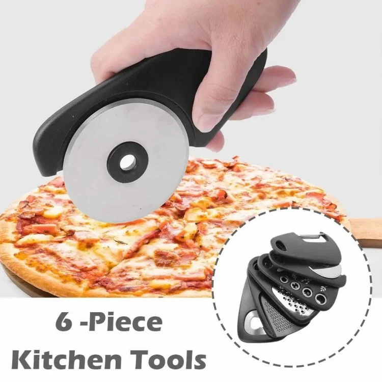 6-в-1 Роликовые Пиццы-резак с Открытием Для Открытия Чеснока Masher Peeler Kitchen Gadget Set (BPA Бесплатно, Без FDA)