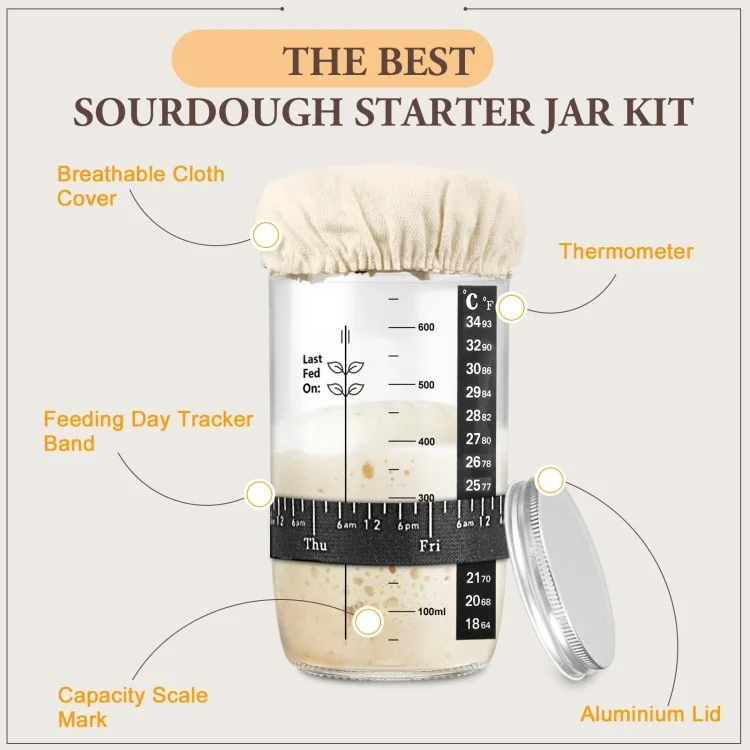 24 oz / 730 ml en Verre Transparent au Levain de Levain de Fermentation de Levain - 730 ml / Style B