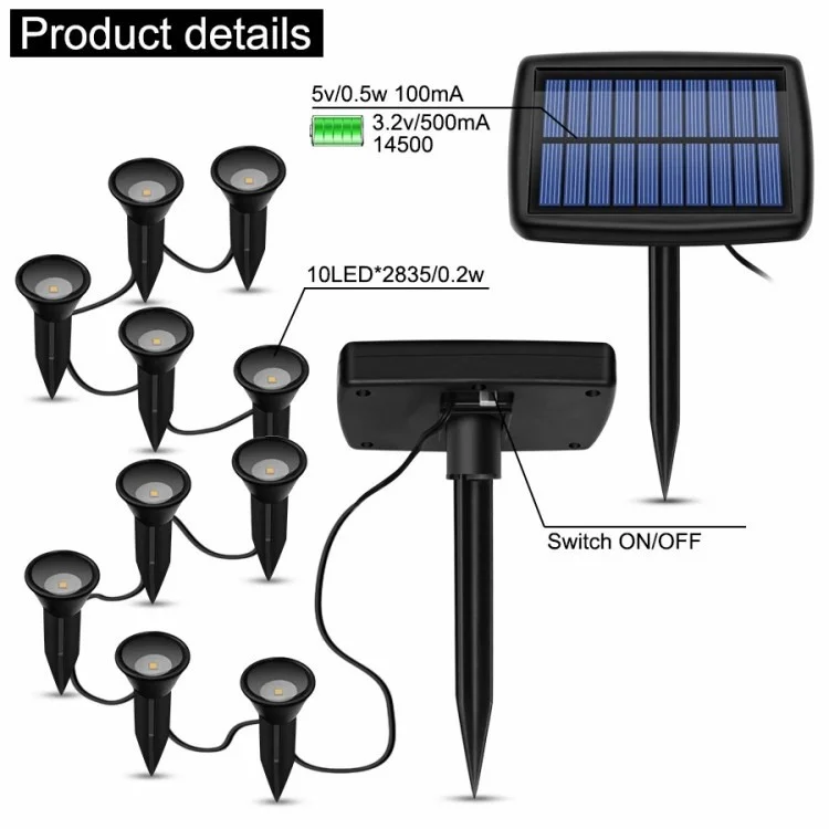 Solar Ground Light Outdoor Rasenlampe Für Gartenweg Terrassendekoration - 10-geführt