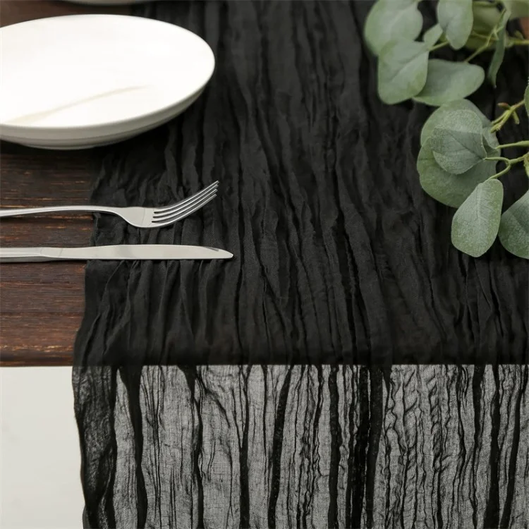 118x35 Polegada Boho Galze Table Runner Tala de Mesa Longa Para Festa de Aniversário de Casamento - Preto