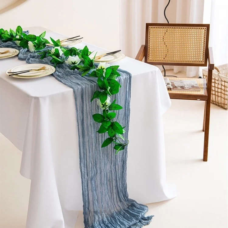 118x35 Polegada Boho Galze Table Runner Tala de Mesa Longa Para Festa de Aniversário de Casamento - Preto