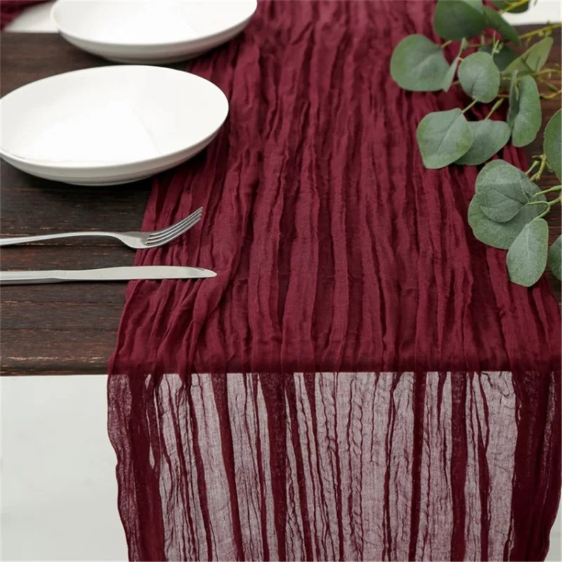 118x35 Inch Boho Gauze Table Runner Long Table Cloth for Wedding Birthday Party - Wine Red