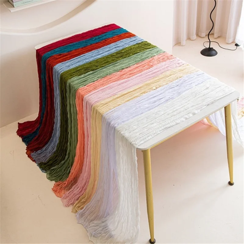118x35 Inch Boho Gauze Table Runner Long Table Cloth for Wedding Birthday Party - Wine Red