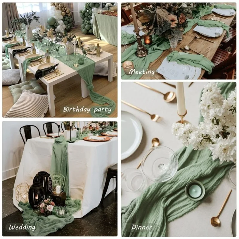 118x35 Inch Boho Gauze Table Runner Long Table Cloth for Wedding Birthday Party - Wine Red