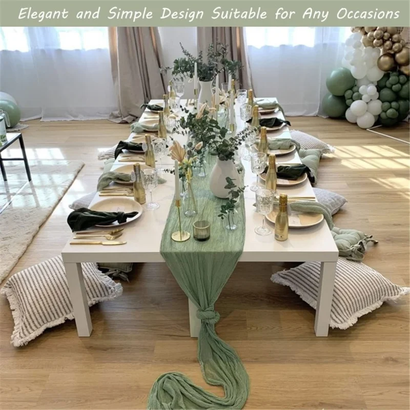 118x35 Inch Boho Gauze Table Runner Long Table Cloth for Wedding Birthday Party - Wine Red