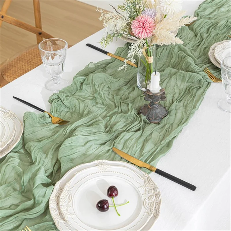 118x35 Inch Boho Gauze Table Runner Long Table Cloth for Wedding Birthday Party - Wine Red