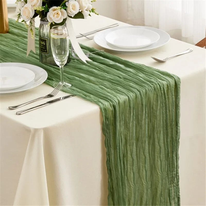 118x35 Inch Boho Gauze Table Runner Long Table Cloth for Wedding Birthday Party - Wine Red