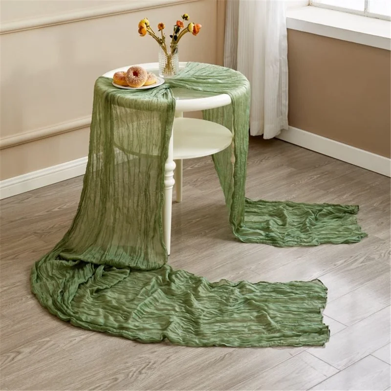 118x35 Inch Boho Gauze Table Runner Long Table Cloth for Wedding Birthday Party - Wine Red