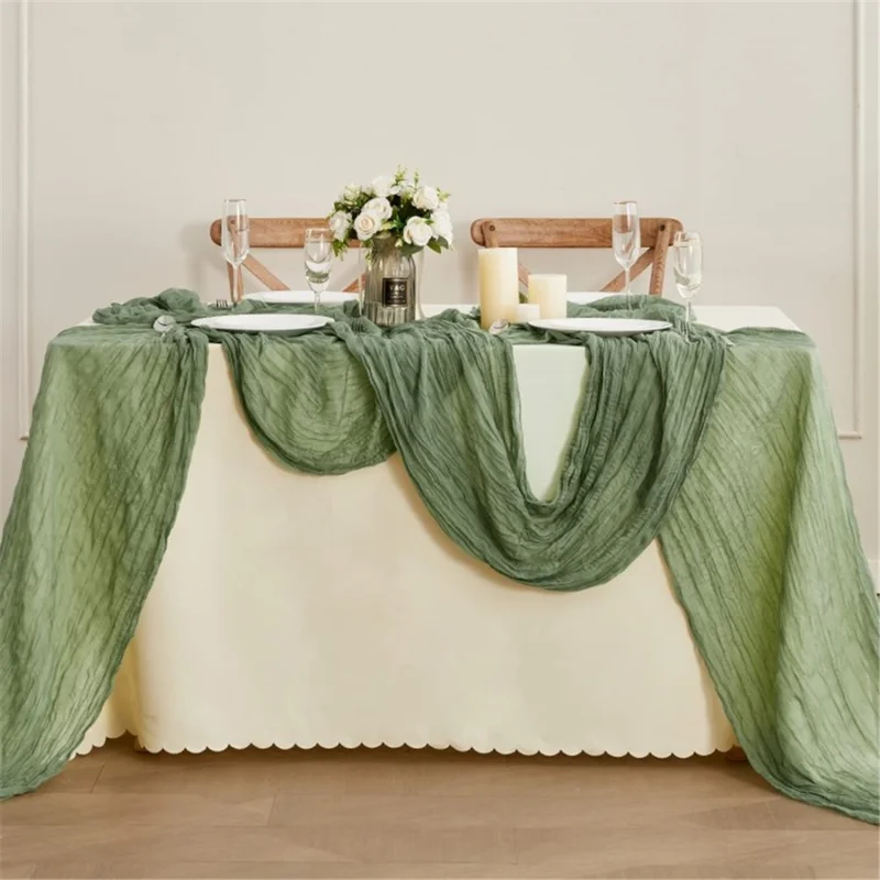 118x35 Inch Boho Gauze Table Runner Long Table Cloth for Wedding Birthday Party - Wine Red