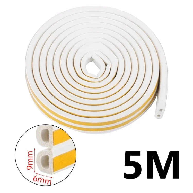 5m Self-Adhesive Door Window EPDM Sealing Strip Anti-Collision Wind Stopper Sealing Tape - White Type D 9x6mm