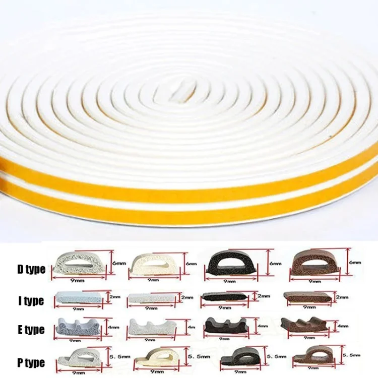 5m Self-Adhesive Door Window EPDM Sealing Strip Anti-Collision Wind Stopper Sealing Tape - White Type D 9x6mm