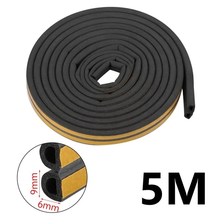 5m Self-adhesive Door Window EPDM Sealing Strip Anti-Collision Wind Stopper Sealing Tape - Black Type D 9x6mm