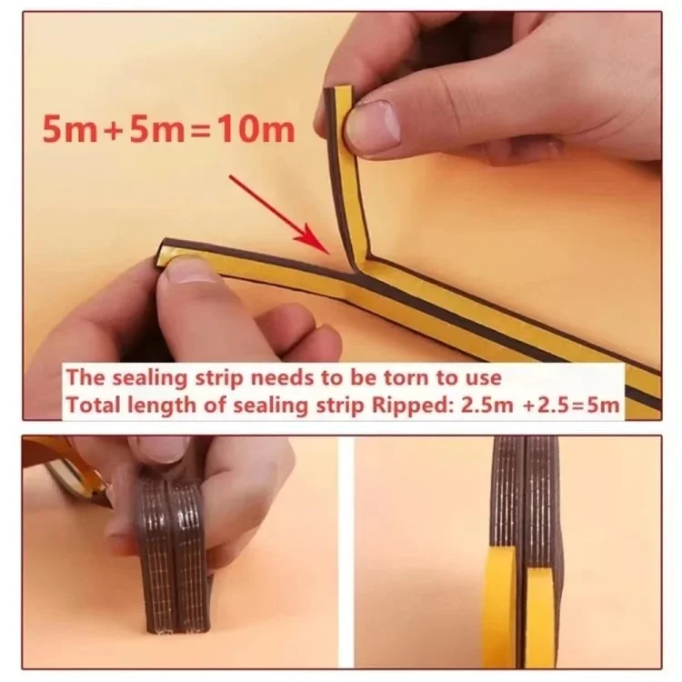5m Self-adhesive Door Window EPDM Sealing Strip Anti-Collision Wind Stopper Sealing Tape - Black Type D 9x6mm