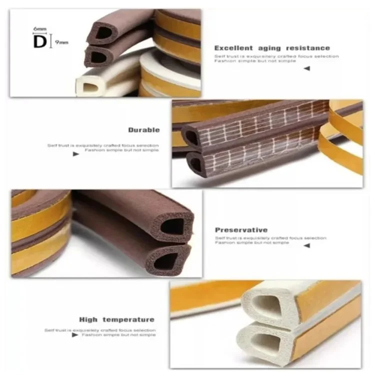 5m Self-adhesive Door Window EPDM Sealing Strip Anti-Collision Wind Stopper Sealing Tape - Black Type D 9x6mm