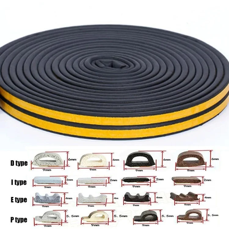 5m Self-adhesive Door Window EPDM Sealing Strip Anti-Collision Wind Stopper Sealing Tape - Black Type D 9x6mm