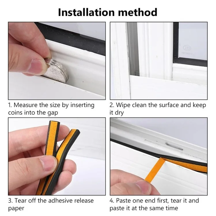 5m Self-adhesive Door Window EPDM Sealing Strip Anti-Collision Wind Stopper Sealing Tape - Black Type D 9x6mm