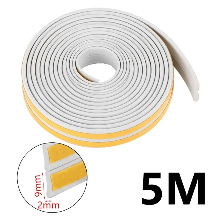 Ventana de Puerta Autoadhesiva de 5 m EPDM Selling Strip Strip Anti-Collision Seleting Cinta de Sellado - Gris Tipo I 9x2mm