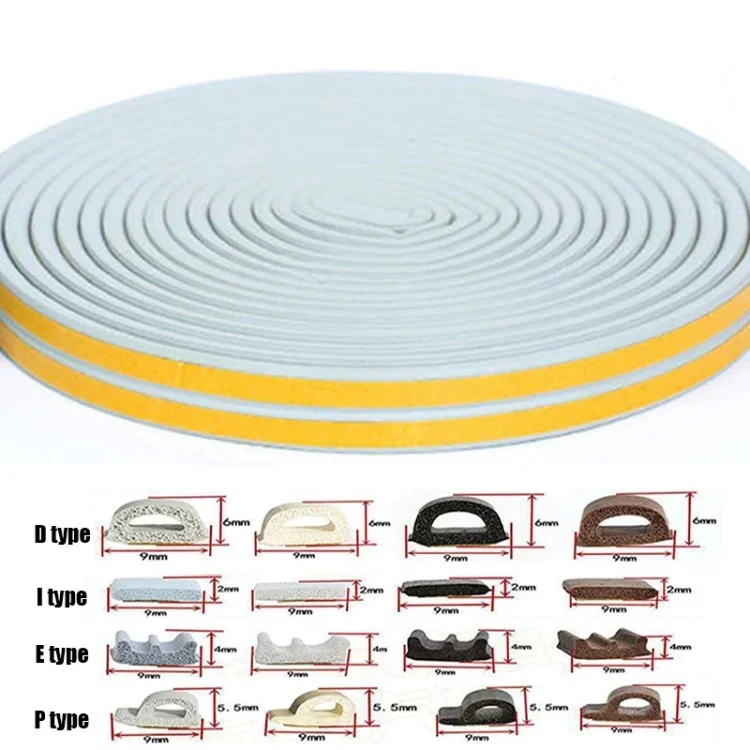 Ventana de Puerta Autoadhesiva de 5 m EPDM Selling Strip Strip Anti-Collision Seleting Cinta de Sellado - Gris Tipo I 9x2mm
