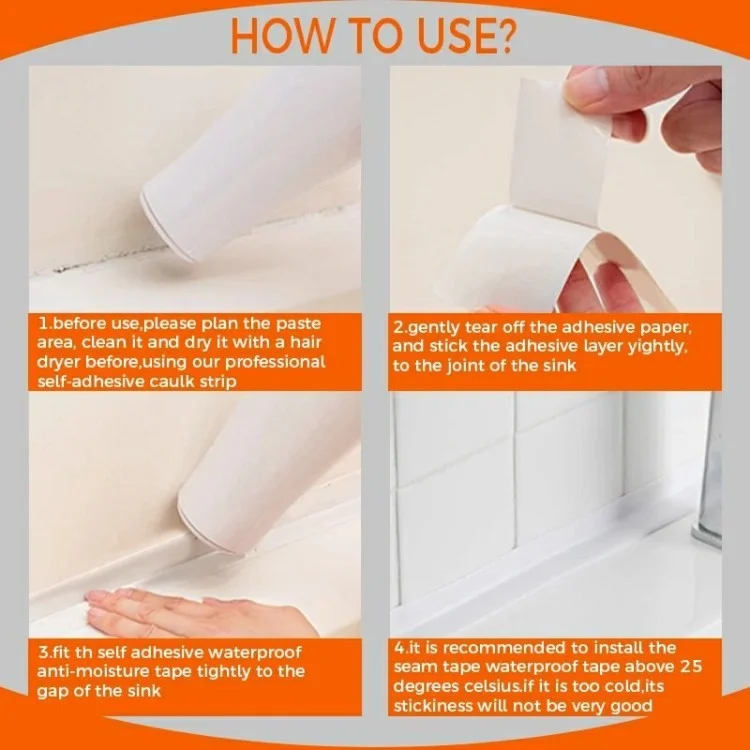 Sealing Strip Shower Sink Bathtub Caulking Tape PVC Self-Adhesive Waterproof Wall Tape for Bathroom Kitchen - Brown / 2.2cmx3.2m