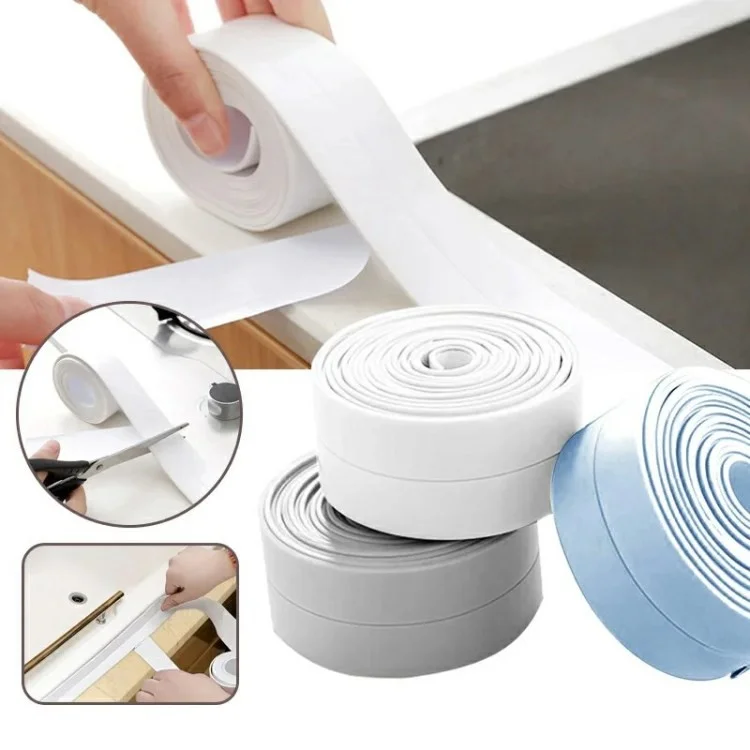 Sealing Strip Shower Sink Bathtub Caulking Tape PVC Self-Adhesive Waterproof Wall Tape for Bathroom Kitchen - Brown / 2.2cmx3.2m
