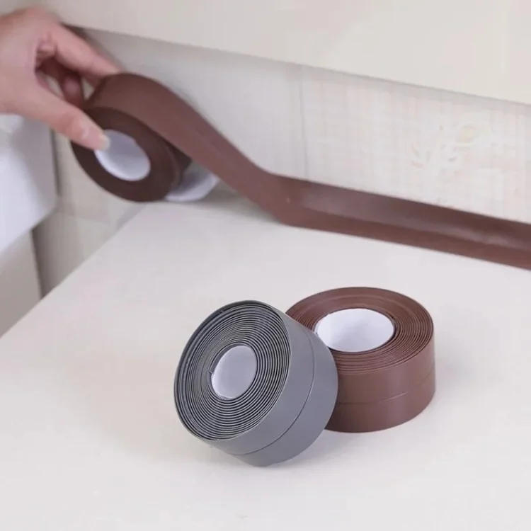 Sealing Strip Shower Sink Bathtub Caulking Tape PVC Self-Adhesive Waterproof Wall Tape for Bathroom Kitchen - Brown / 2.2cmx3.2m