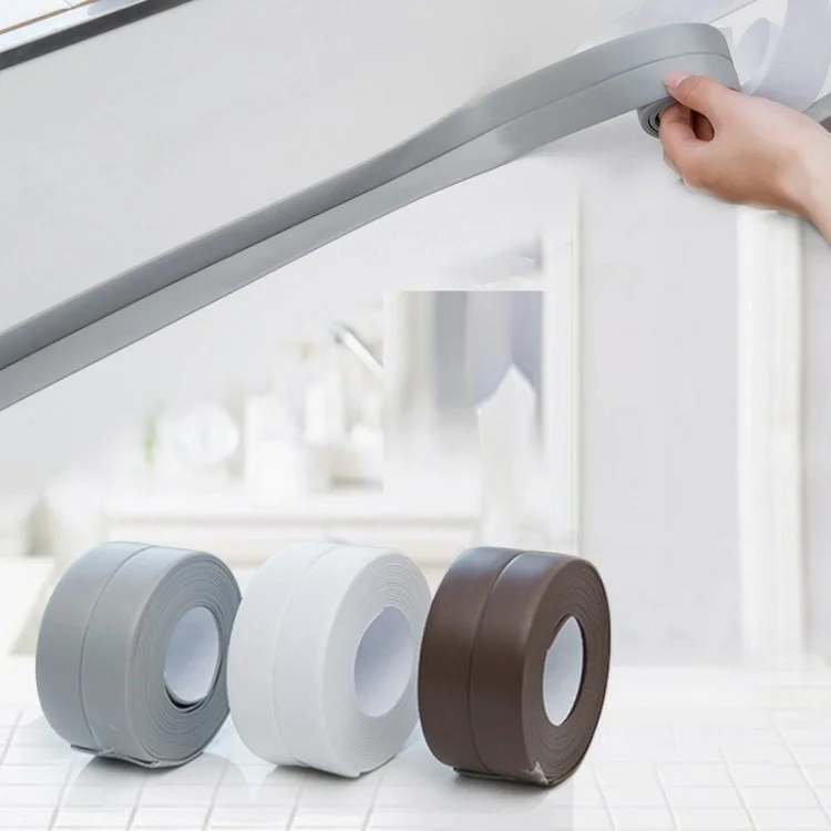 Sealing Strip Shower Sink Bathtub Caulking Tape PVC Self-Adhesive Waterproof Wall Tape for Bathroom Kitchen - Brown / 2.2cmx3.2m
