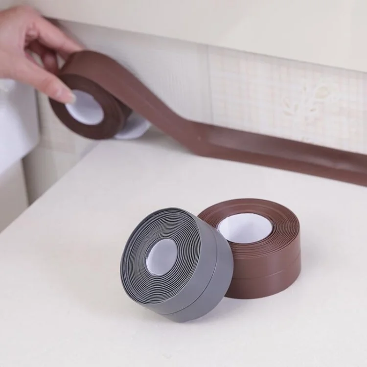 Sealing Strip Shower Sink Bathtub Caulking Tape PVC Self-Adhesive Waterproof Wall Tape for Bathroom Kitchen - Brown / 2.2cmx3.2m