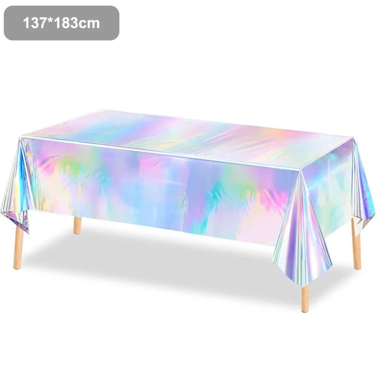 Iridescent Towloth Birthday Party Table Plot Plástico Descartável Tampa de Mesa - 137x183cm