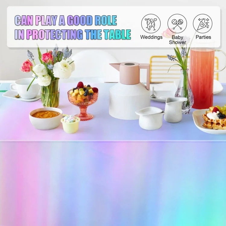 Iridescent Towloth Birthday Party Table Plot Plástico Descartável Tampa de Mesa - 137x183cm