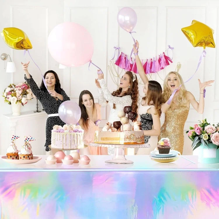 Iridescent Towloth Birthday Party Table Plot Plástico Descartável Tampa de Mesa - 137x183cm
