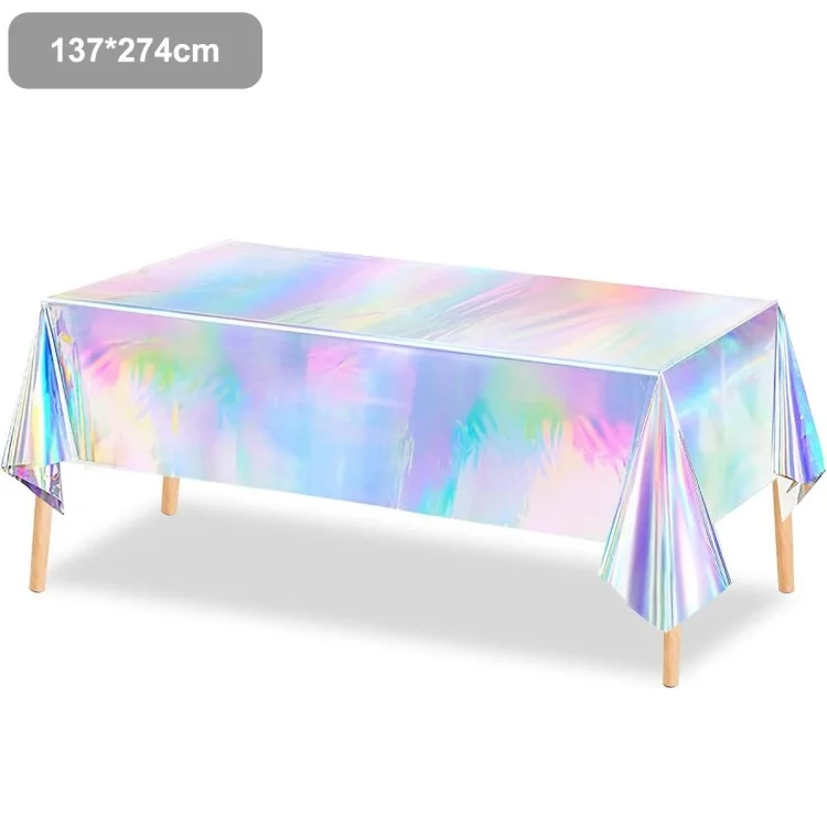 Iridescent Towloth Birthday Party Table Plot Plástico Descartável Tampa de Mesa - 137x274cm