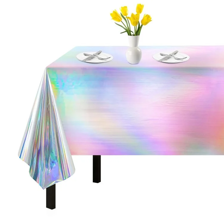 Iridescent Towloth Birthday Party Table Plot Plástico Descartável Tampa de Mesa - 137x274cm