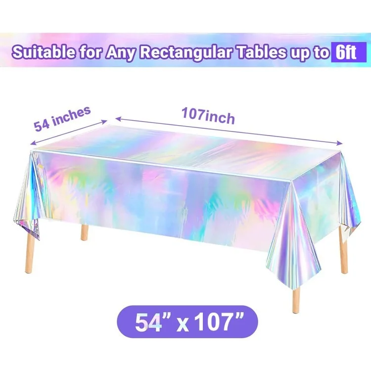Iridescent Towloth Birthday Party Table Plot Plástico Descartável Tampa de Mesa - 137x274cm