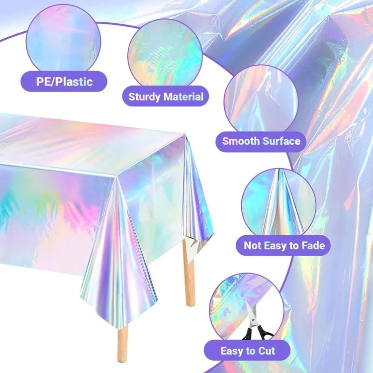 Iridescent Towloth Birthday Party Table Plot Plástico Descartável Tampa de Mesa - 137x274cm