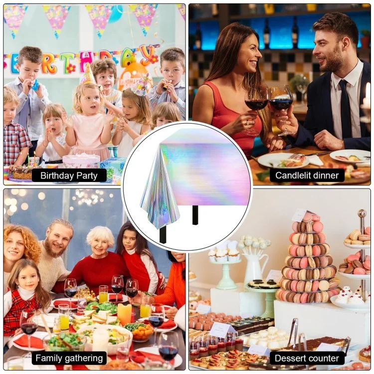 Iridescent Towloth Birthday Party Table Plot Plástico Descartável Tampa de Mesa - 137x274cm