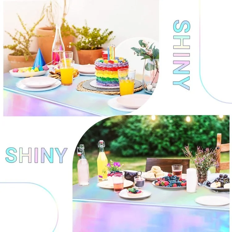 Iridescent Towloth Birthday Party Table Plot Plástico Descartável Tampa de Mesa - 137x274cm