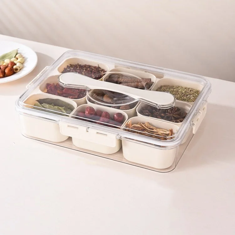 Snack Box Container Divisé Plateau de Service Avec Couvercle et Organisateur de Collations Handle (BPA Gratuit, Pas de FDA) - 9 Grille / Grande Poignée