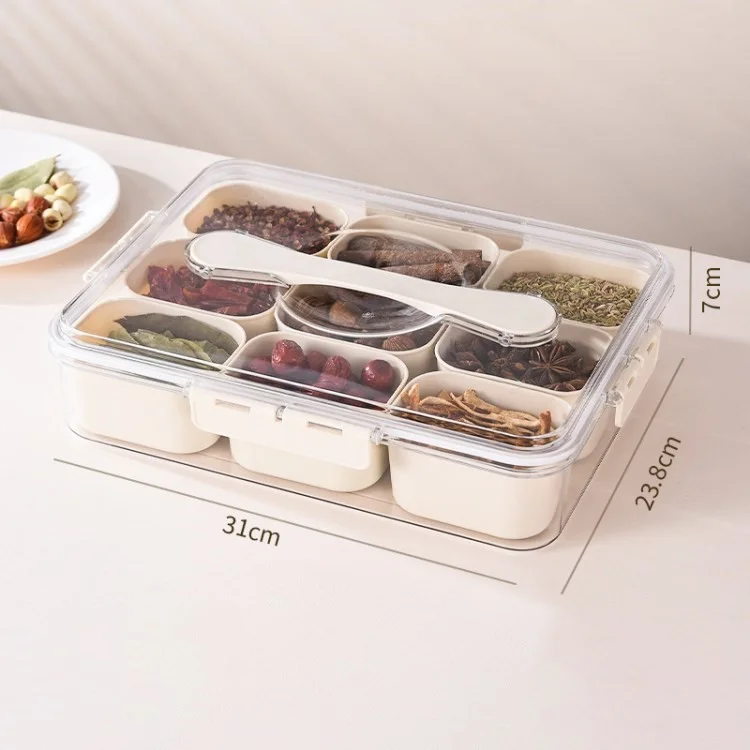 Snack Box Container Divisé Plateau de Service Avec Couvercle et Organisateur de Collations Handle (BPA Gratuit, Pas de FDA) - 9 Grille / Grande Poignée